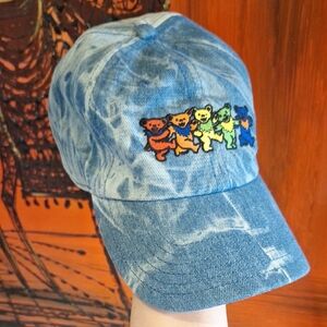 Grateful Dead CP Embroidered Blue Denim Dancing Bear Baseball Cap Hat Rainbow